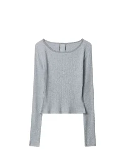 Ribbed Panel Lace Slim Blouse
