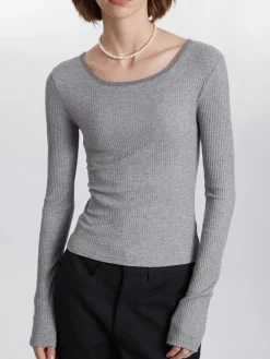Ribbed Panel Lace Slim Blouse