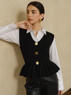 Ribbed Ruffle Sweater Vest