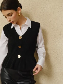 Ribbed Ruffle Sweater Vest