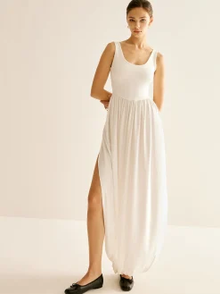 Ribbed Side Split Pleated Tank Dress