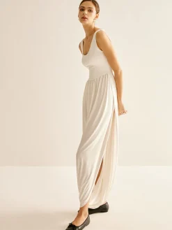 Ribbed Side Split Pleated Tank Dress