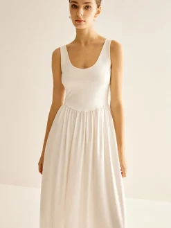 Ribbed Side Split Pleated Tank Dress