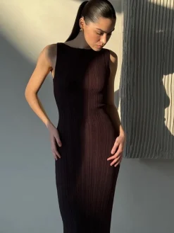 Ribbed Sleeveless Knit Long Dress