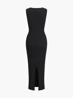 Ribbed Sleeveless Knit Long Dress