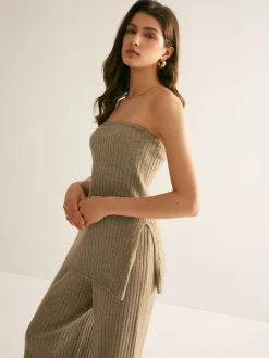 Ribbed Strapless Slit Sweater Vest