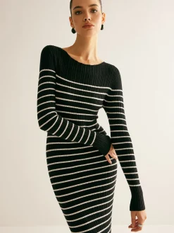 Ribbed Striped Panel Sweater Dress