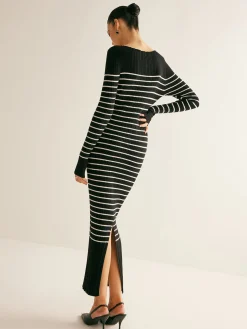 Ribbed Striped Panel Sweater Dress