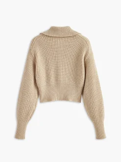 Ribbed Zipper Lapel Cardigan