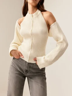 Ribbed Zipper Shrug Sweater Co-ords