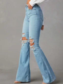 Ripped Denim Flare Jeans