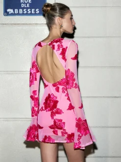 Romance Floral Backless Mesh Dress