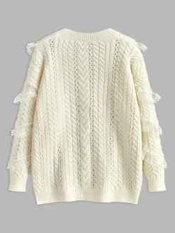 Romance Lace Trim Beaded Sweater