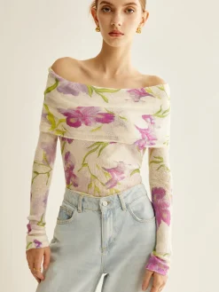 Romance Off-Shoulder Printed Knit Top