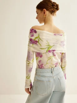 Romance Off-Shoulder Printed Knit Top