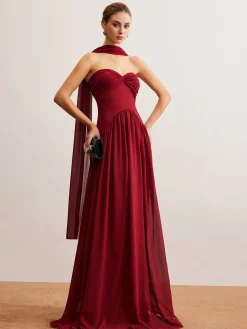 Romance Ruched Long-Ribbon Tube Dress