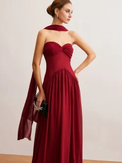 Romance Ruched Long-Ribbon Tube Dress