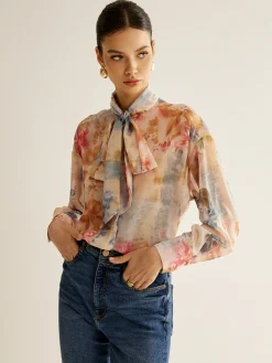 Romance Tie Neck Thin Shirt