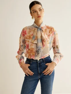 Romance Tie Neck Thin Shirt