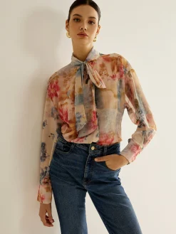 Romance Tie Neck Thin Shirt