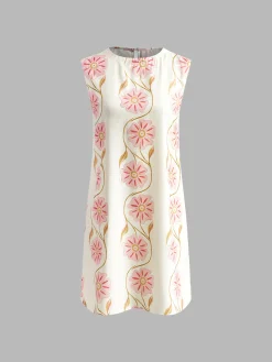 Romantic Print Sleeveless Short Dress