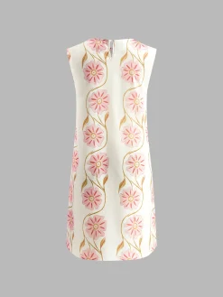 Romantic Print Sleeveless Short Dress