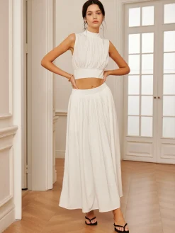 Romantic Sleeveless Pleated Skirt Set