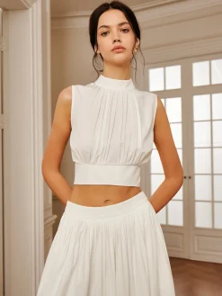 Romantic Sleeveless Pleated Skirt Set
