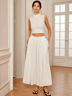 Romantic Sleeveless Pleated Skirt Set