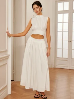 Romantic Sleeveless Pleated Skirt Set