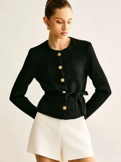Rope-Belted Button Blazer