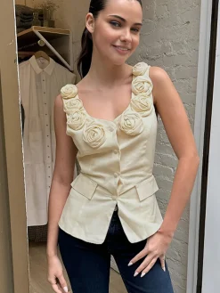 Rosette Button Tank Top