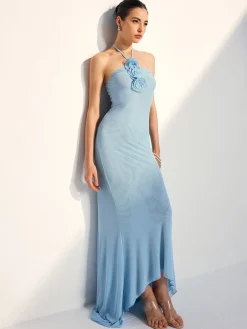 Rosette Halter Fishtail Dress