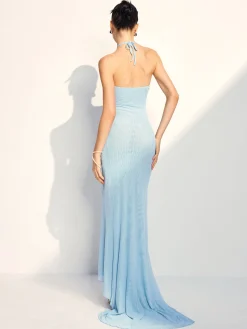 Rosette Halter Fishtail Dress