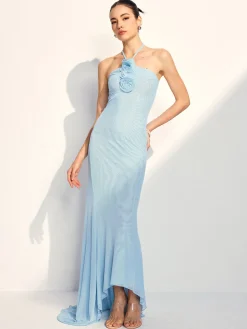 Rosette Halter Fishtail Dress