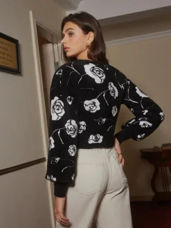 Rosette Knot-Button Crop Cardigan
