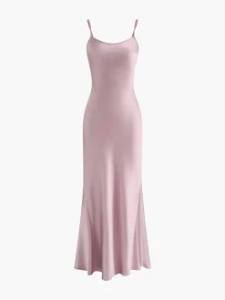 Rosette Pleated Backless Cami Long Dress