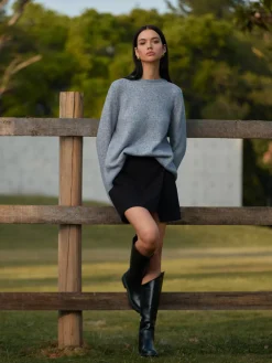 Round Neck Bow-Decor Sweater