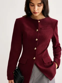 Round Neck Button Corduroy Blouse