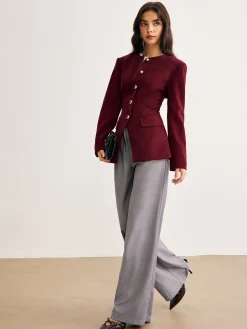 Round Neck Button Corduroy Blouse