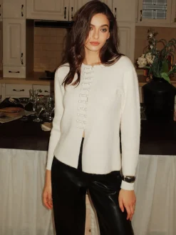 Round Neck Knot-Button Knit Top