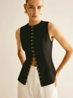 Round Neck Metal-Detail Vest