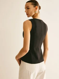 Round Neck Metal-Detail Vest
