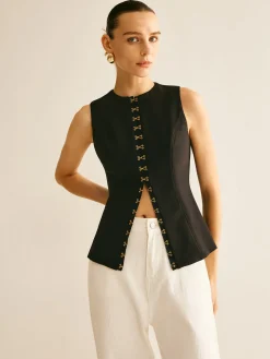 Round Neck Metal-Detail Vest