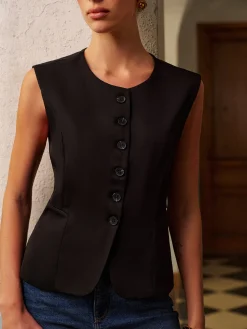 Round Neck Split Button Vest
