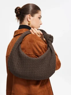 Rounded Woven Knotted Suede Bag