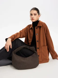 Rounded Woven Knotted Suede Bag