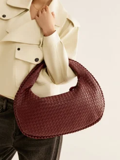 Rounded Woven Zipper Handbag