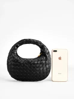 Rounded Woven Zipper Handbag