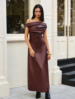 Ruched Faux Leather Strapless Dress